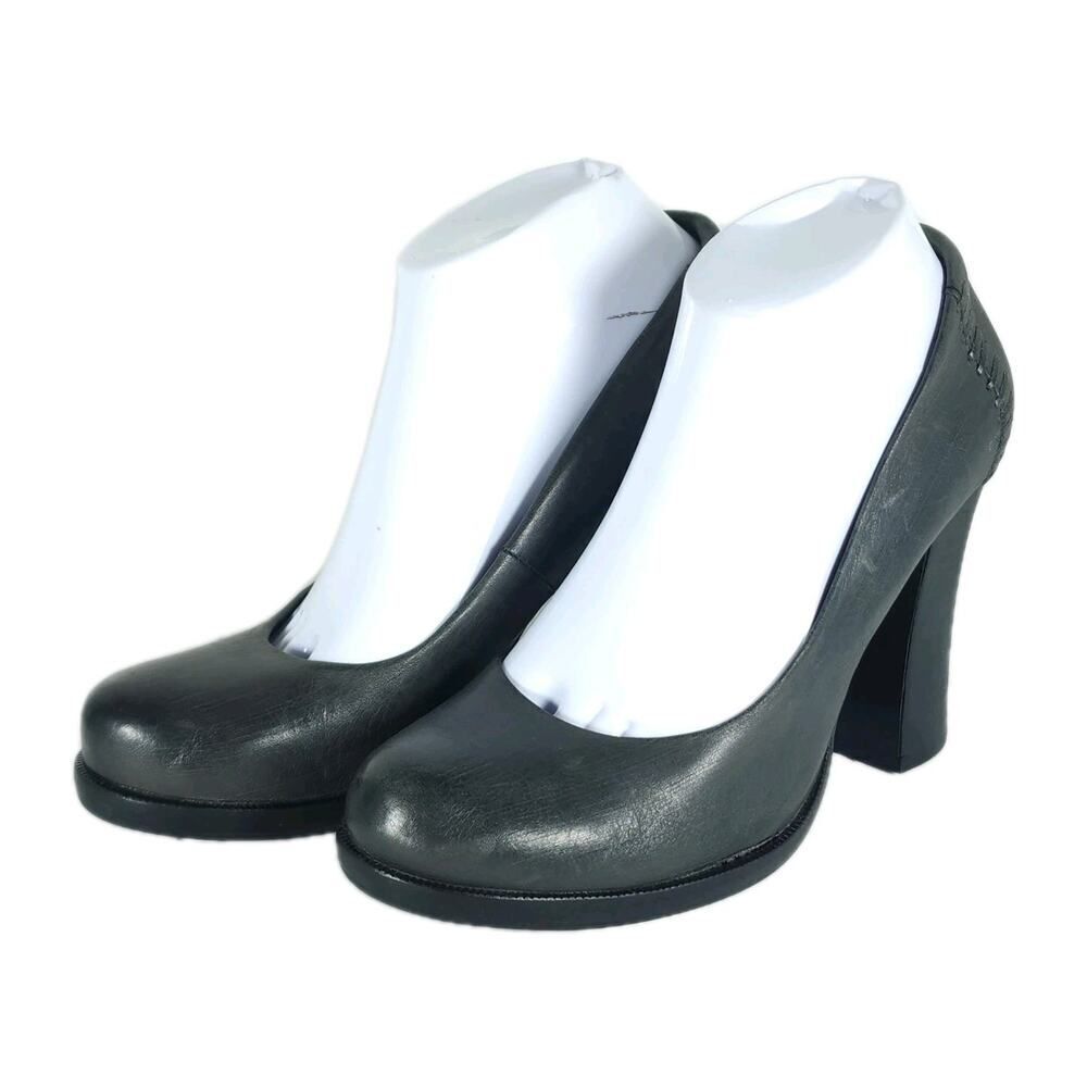 Kork Ease Women's Simone US8 Dark Gray Leather Block Heels Slip On Pumps Shoes